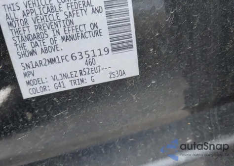 2015 Nissan Pathfinder Platinum/S/Sl/Sv z USA, uszkodzony, nr VIN 5N1AR2MM1FC635119